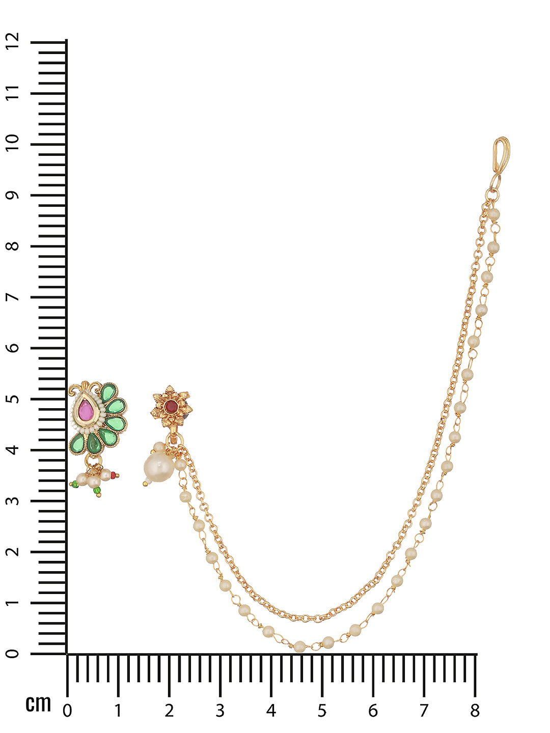 Gold-Plated White Kundan-Studded Clip-On Nose Pin With Beaded Extension - Jazzandsizzle