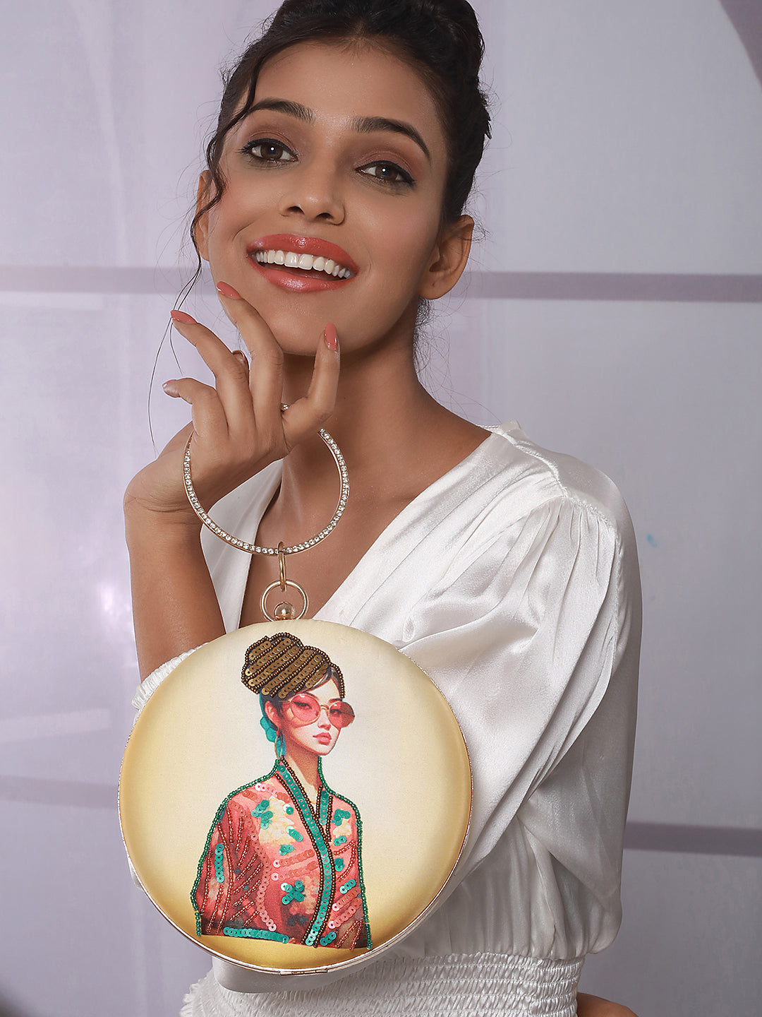 Embroidered Sequined Round Clutch - Jazzandsizzle