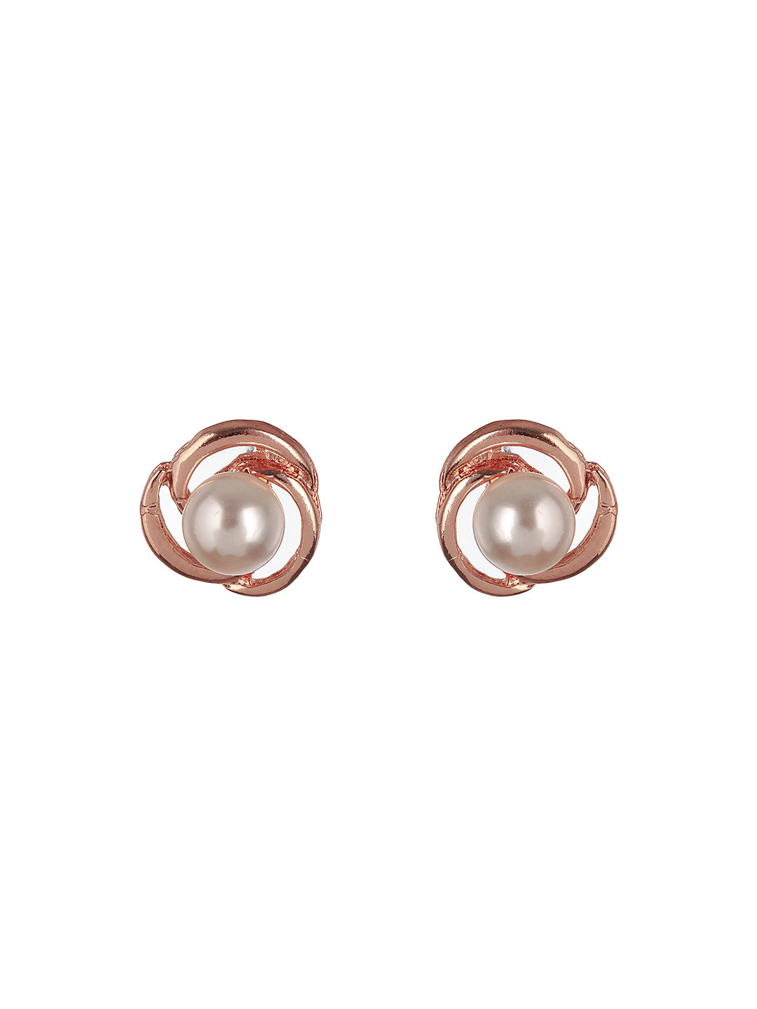 Set of 2 Rose Gold Plated & Pearl Floral Stud Earrings - Jazzandsizzle