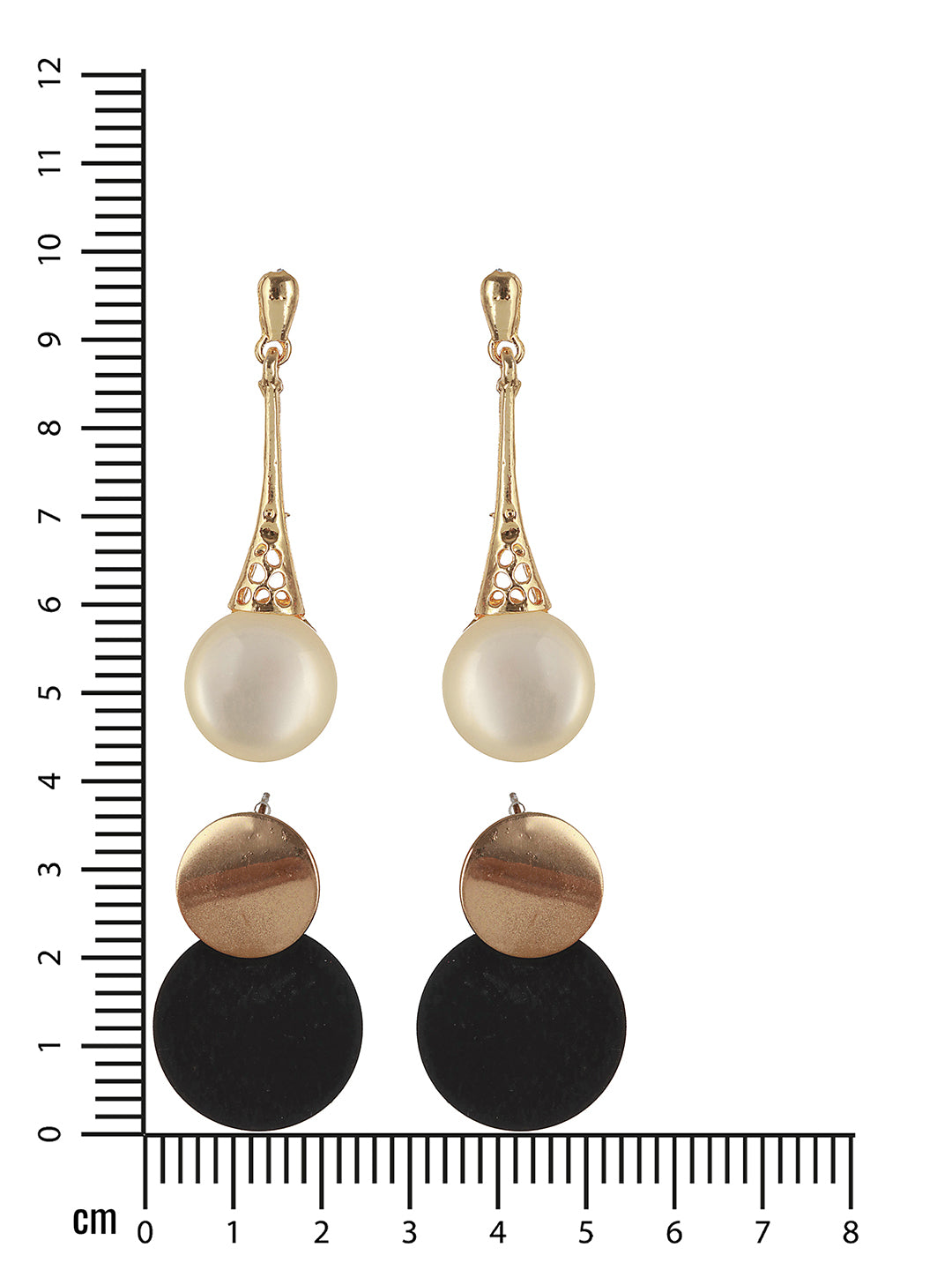 White Gold-Toned & Black Contemporary Set Of 2 Drop Earrings