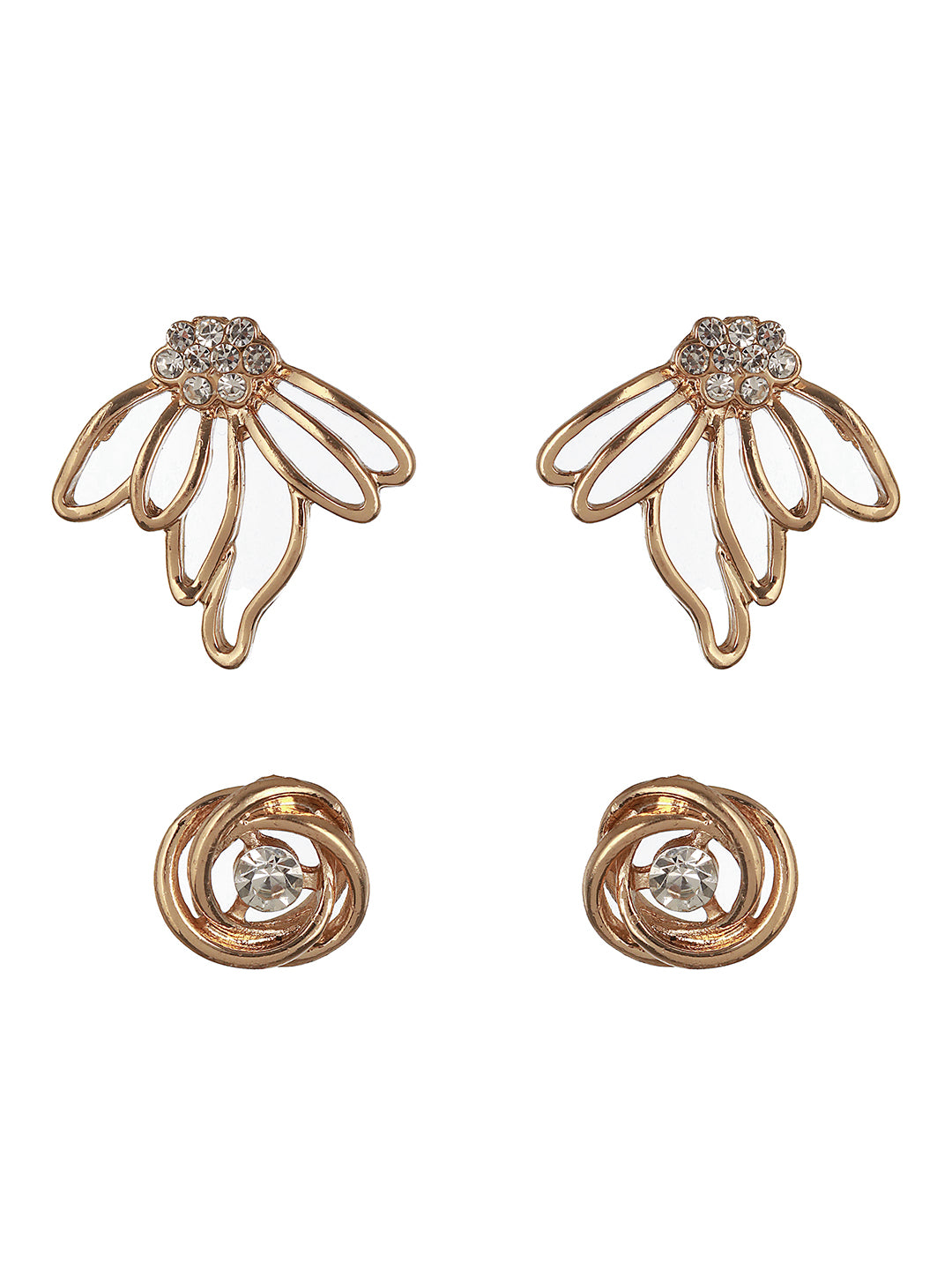 Set of 2 CZ Studded & Gold Plated Classic Stud Earrings - Jazzandsizzle