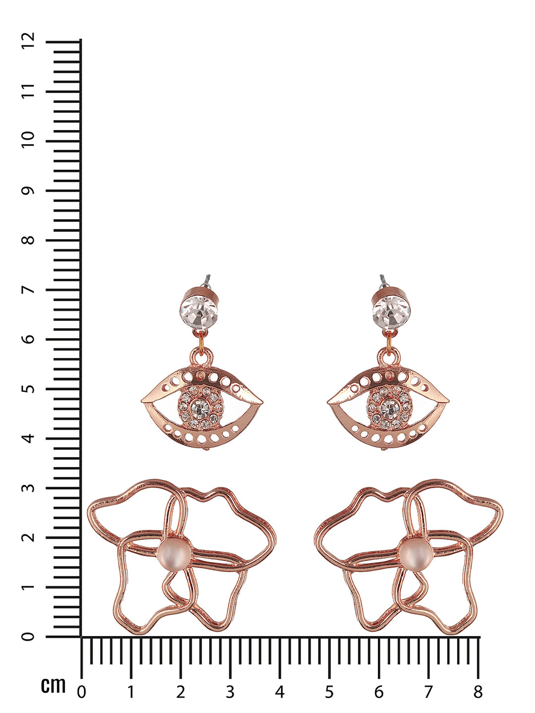 Set Of 2 Rose Gold Plated Evil Eye & Floral Drop Earrings - Jazzandsizzle