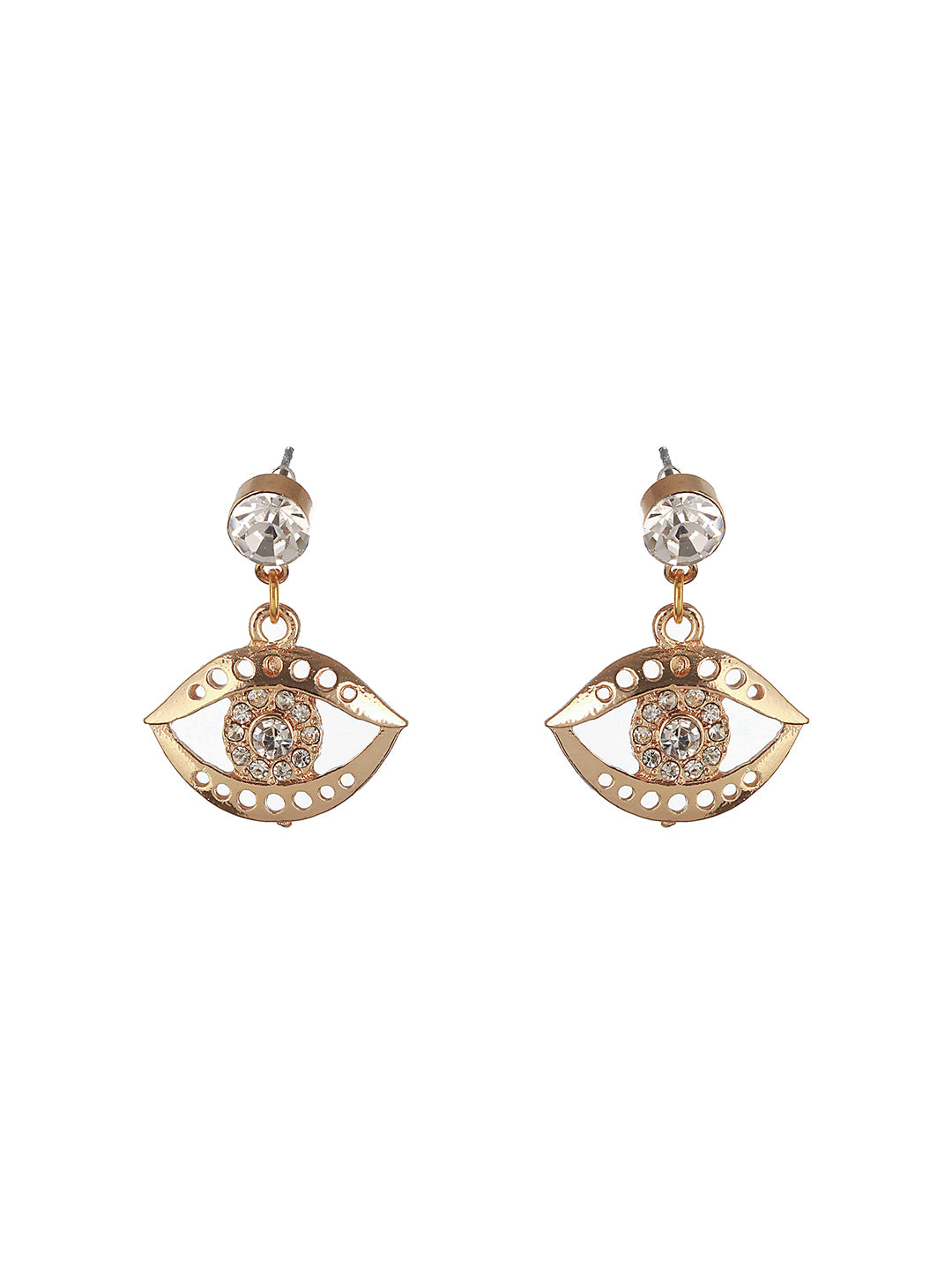 Set Of 2 Gold Plated Evil Eye & Floral Drop Earrings - Jazzandsizzle