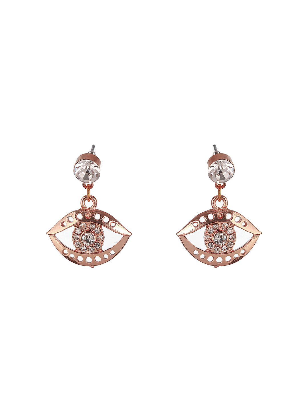 Set Of 2 Rose Gold Plated Evil Eye & Floral Drop Earrings - Jazzandsizzle