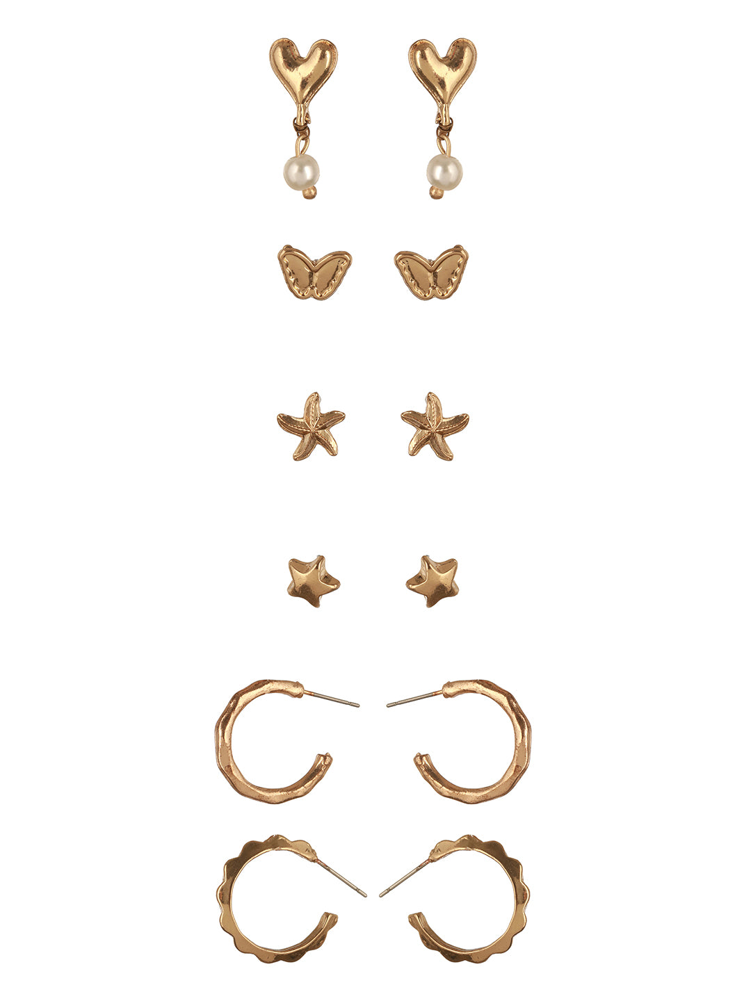 Set of 6 Gold-Plated Hoop & Studs Earrings - Jazzandsizzle