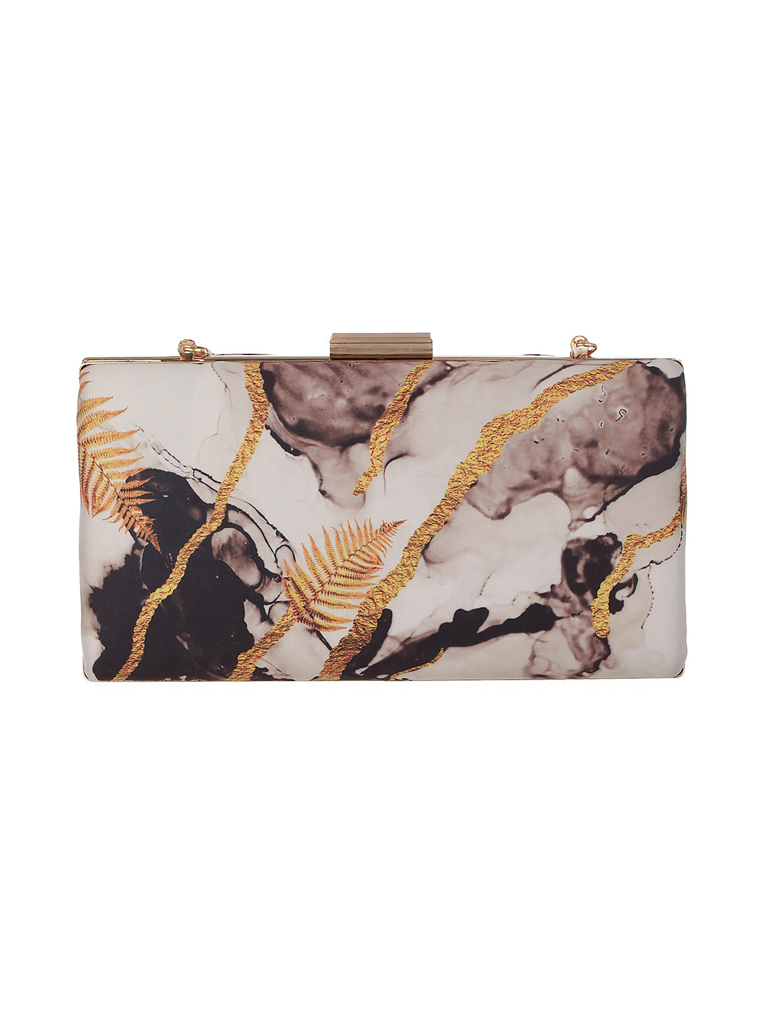 Grey & Yellow Floral Printed Embellished Box Clutch - Jazzandsizzle