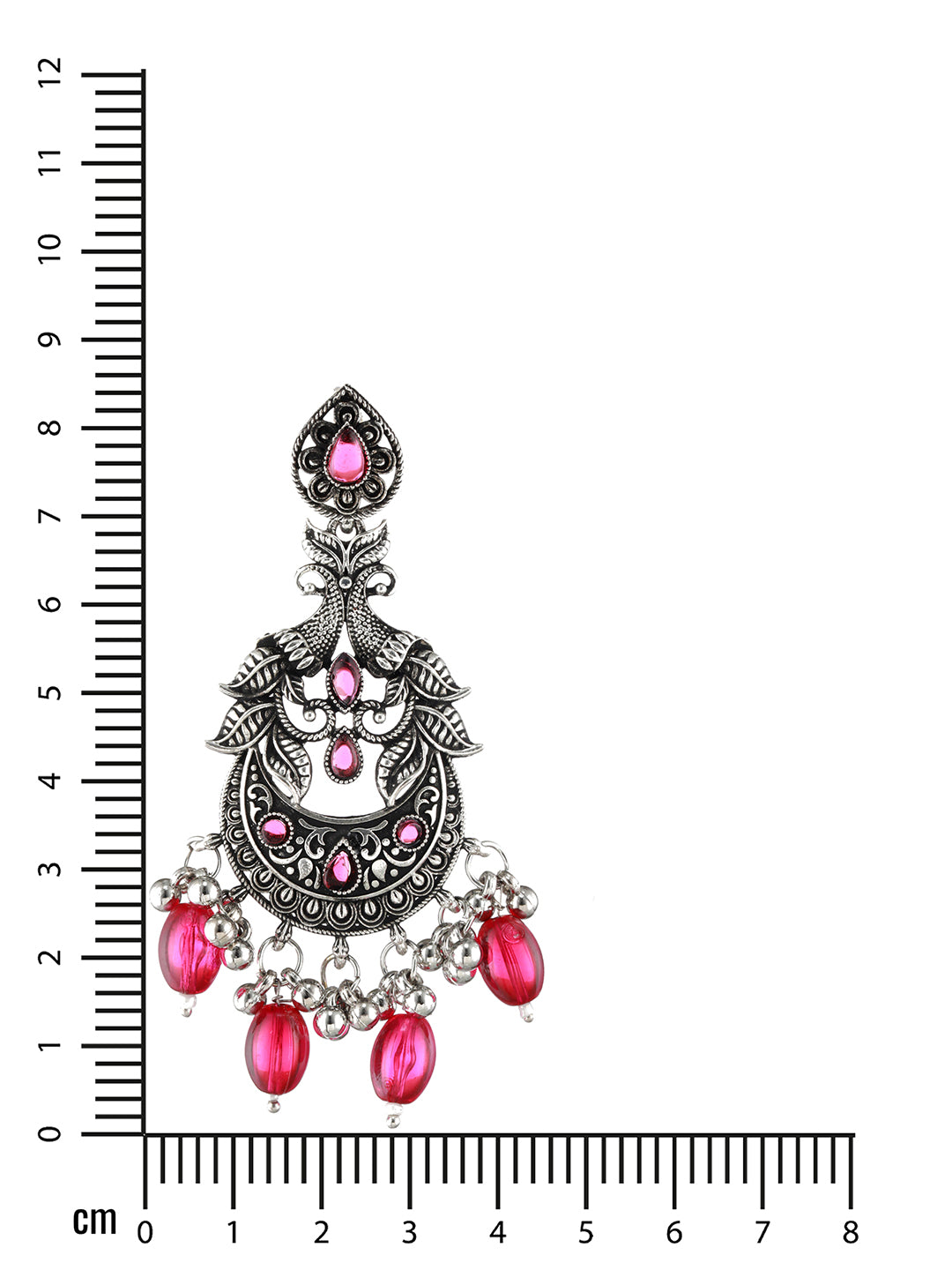 Red Silver-Plated Kundan Studded Peacock Shaped Chandbalis - Jazzandsizzle