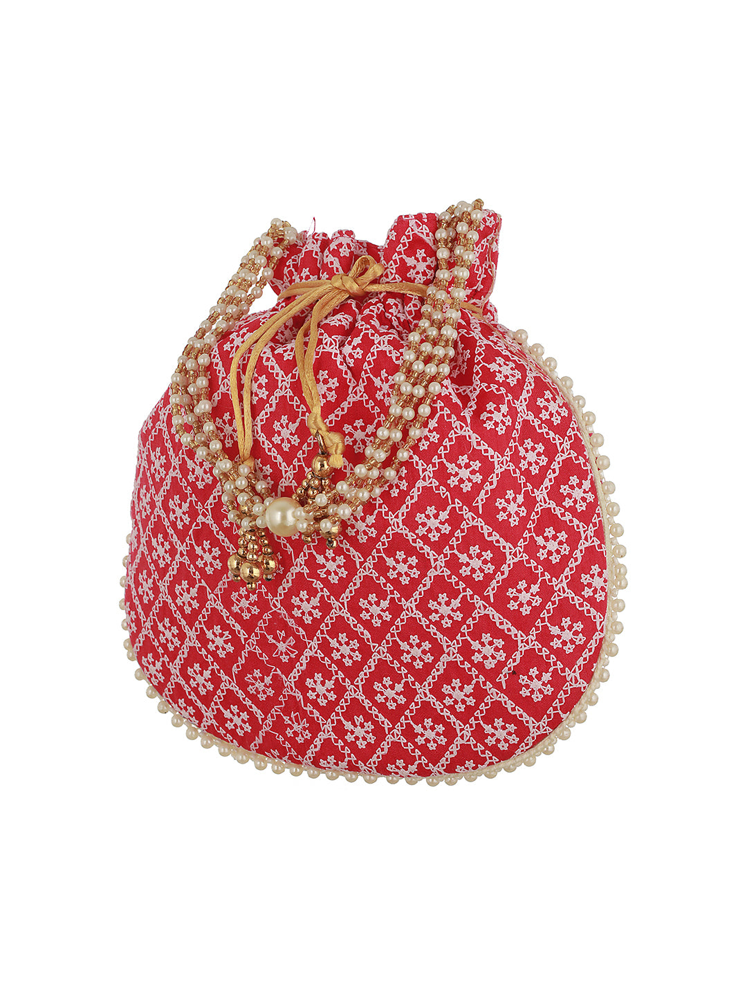 Pink & White Embroidered Potli Clutch - Jazzandsizzle
