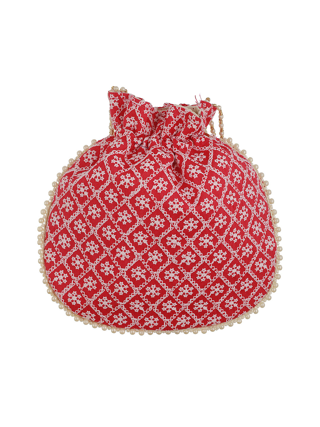 Pink & White Embroidered Potli Clutch - Jazzandsizzle