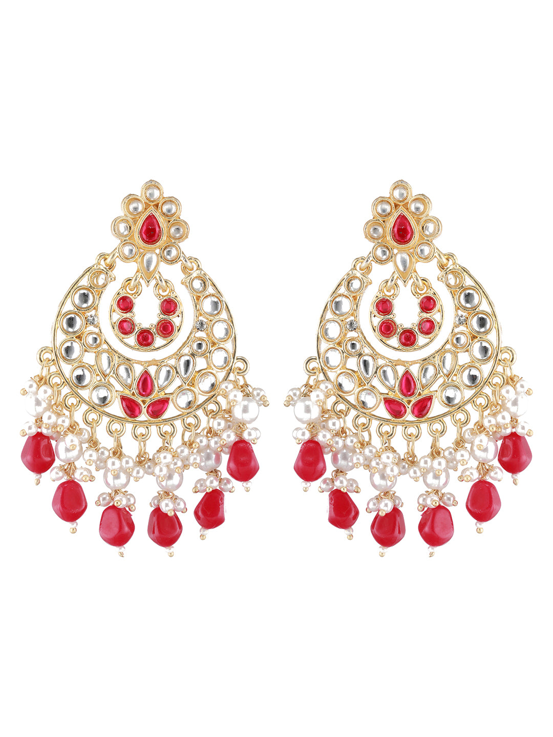 Gold-Plated & Red Kundan Classic Chandbalis Earrings - Jazzandsizzle