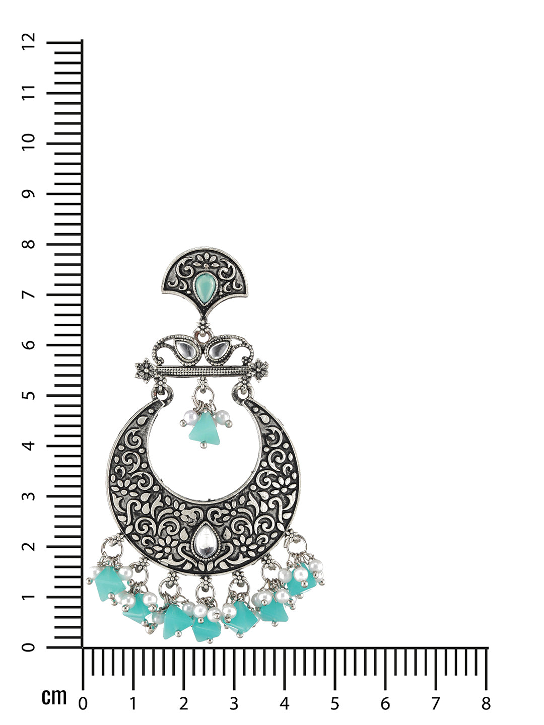 Oxidised Silver-Toned & Blue Stone Studded Chandbali Earrings - Jazzandsizzle