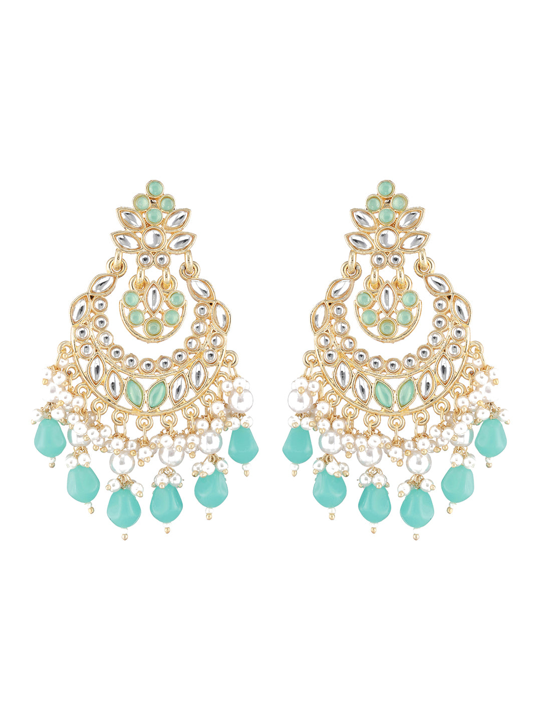 Gold-Plated & Green Kundan Classic Chandbalis Earrings - Jazzandsizzle
