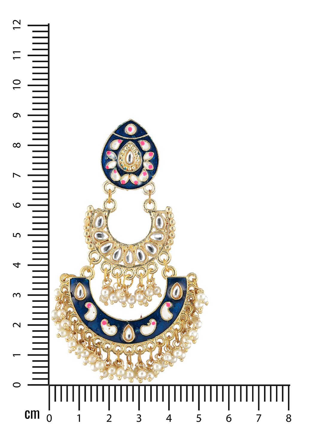 Blue Gold-Plated Meenakari & Pearls Beaded Chandbalis Earrings - Jazzandsizzle