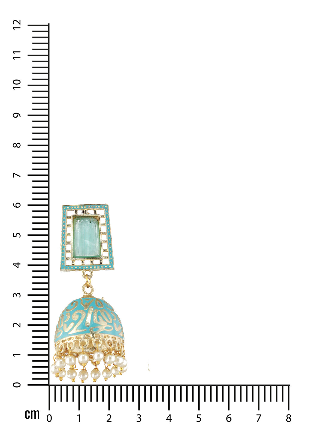 Turquise Blue Gold Plated Stone Studded & Beaded Handcrafted Enamelled Jhumkas - Jazzandsizzle