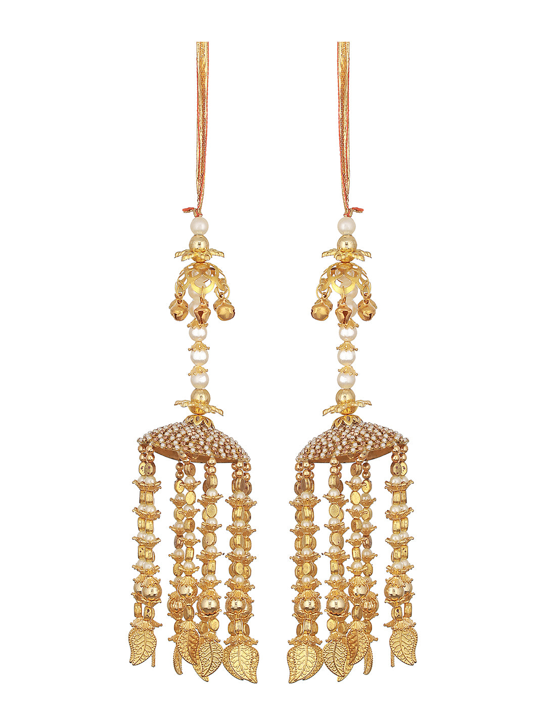Set of 2 Gold-Plated Stone-Studded & Beaded Kaleera Secured with drawstring closure. - Jazzandsizzle