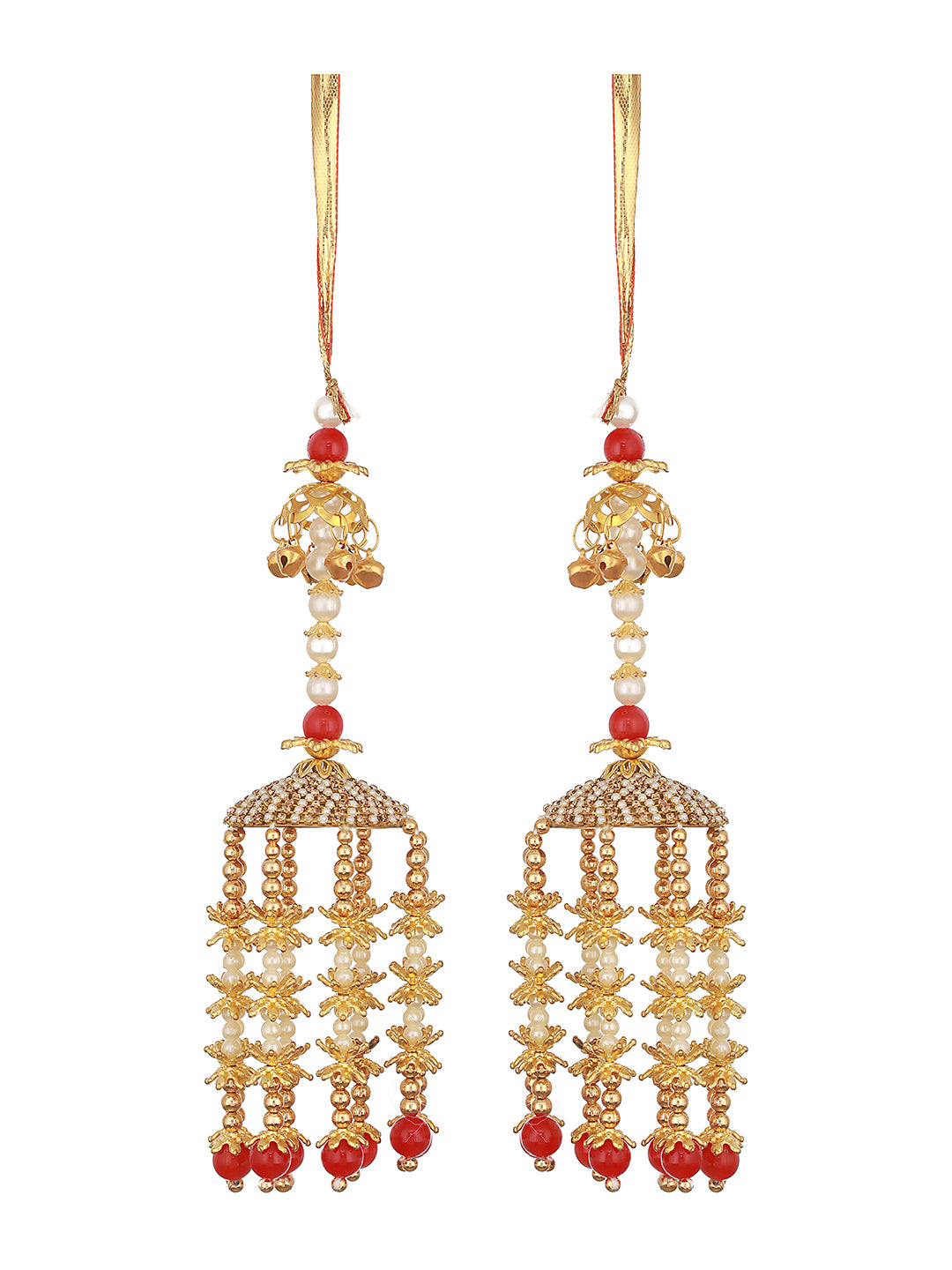 Set of 2 Gold-Plated Stone-Studded & Beaded Kaleera Secured with drawstring closure. - Jazzandsizzle