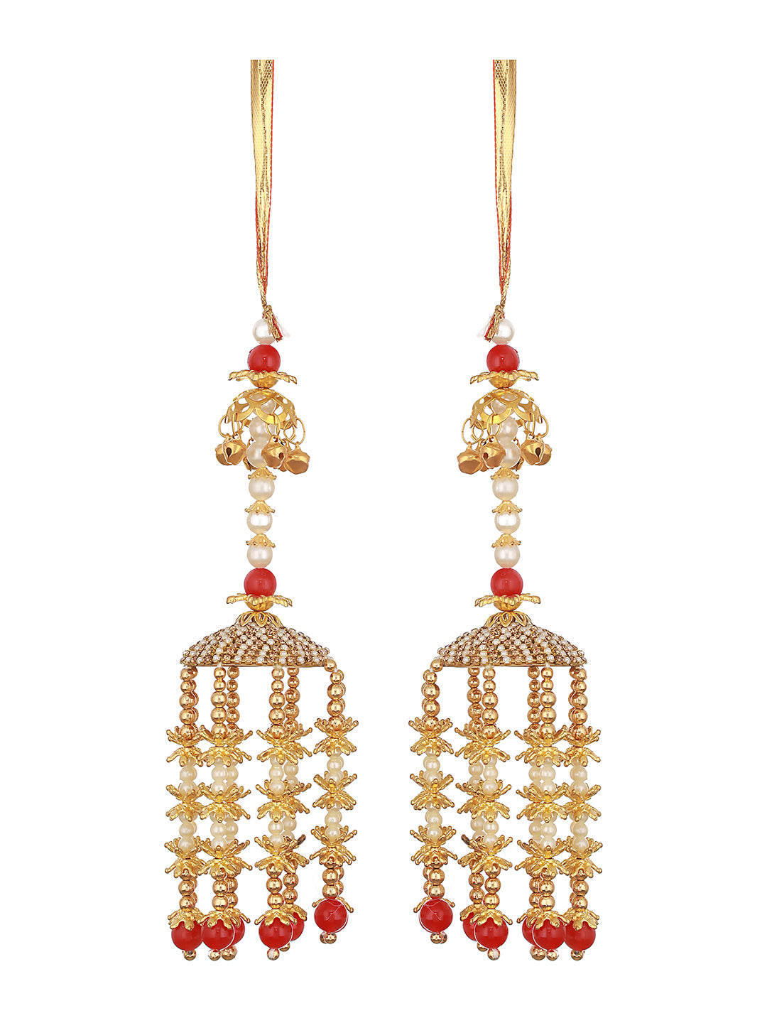 Set of 2 Gold-Plated Stone-Studded & Beaded Kaleera Secured with drawstring closure. - Jazzandsizzle