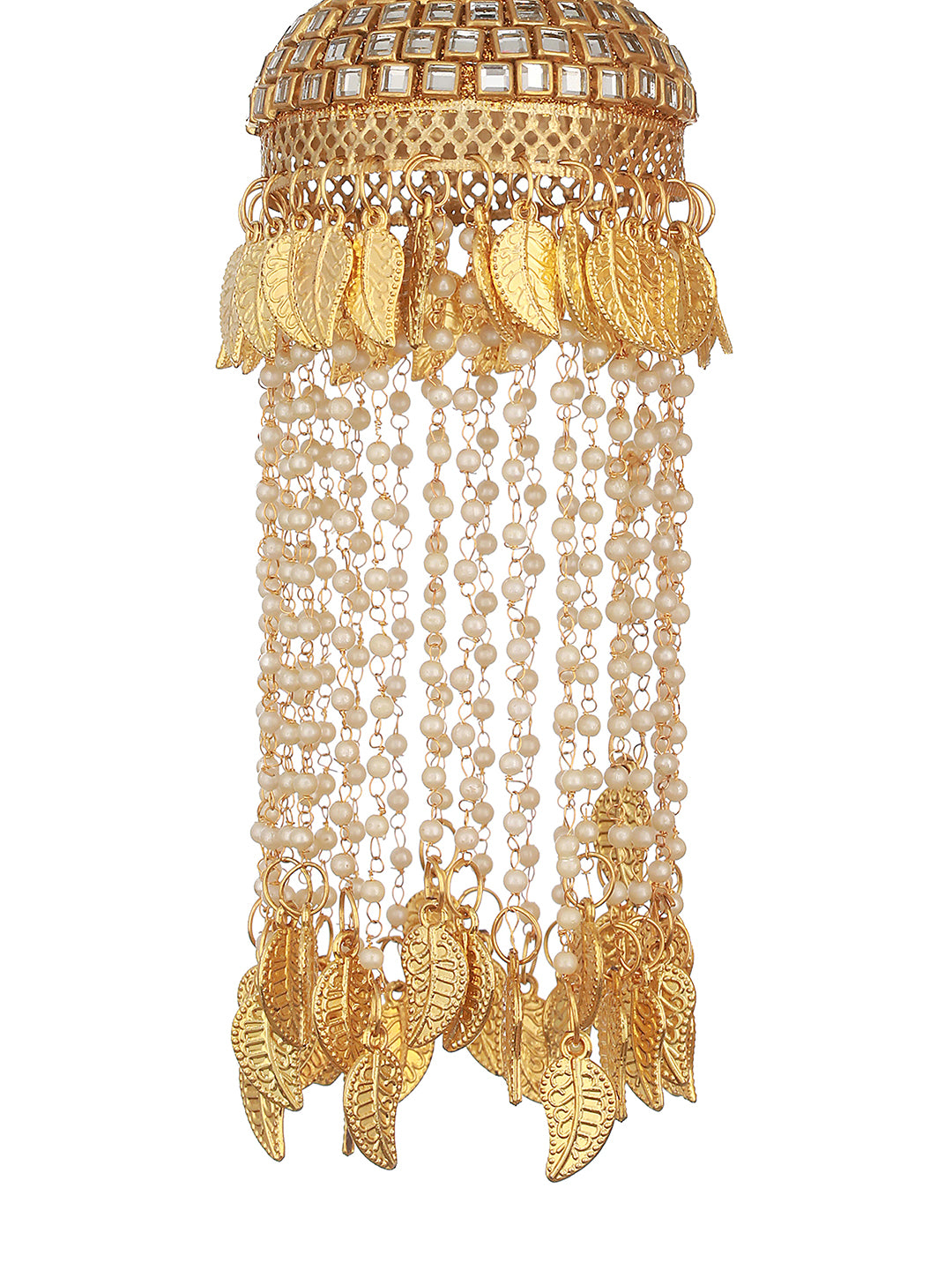 Set Of 2 Gold-Plated Stone Studded & Pearl Beaded Bridal Kaleera Secured with drawstring closure. - Jazzandsizzle