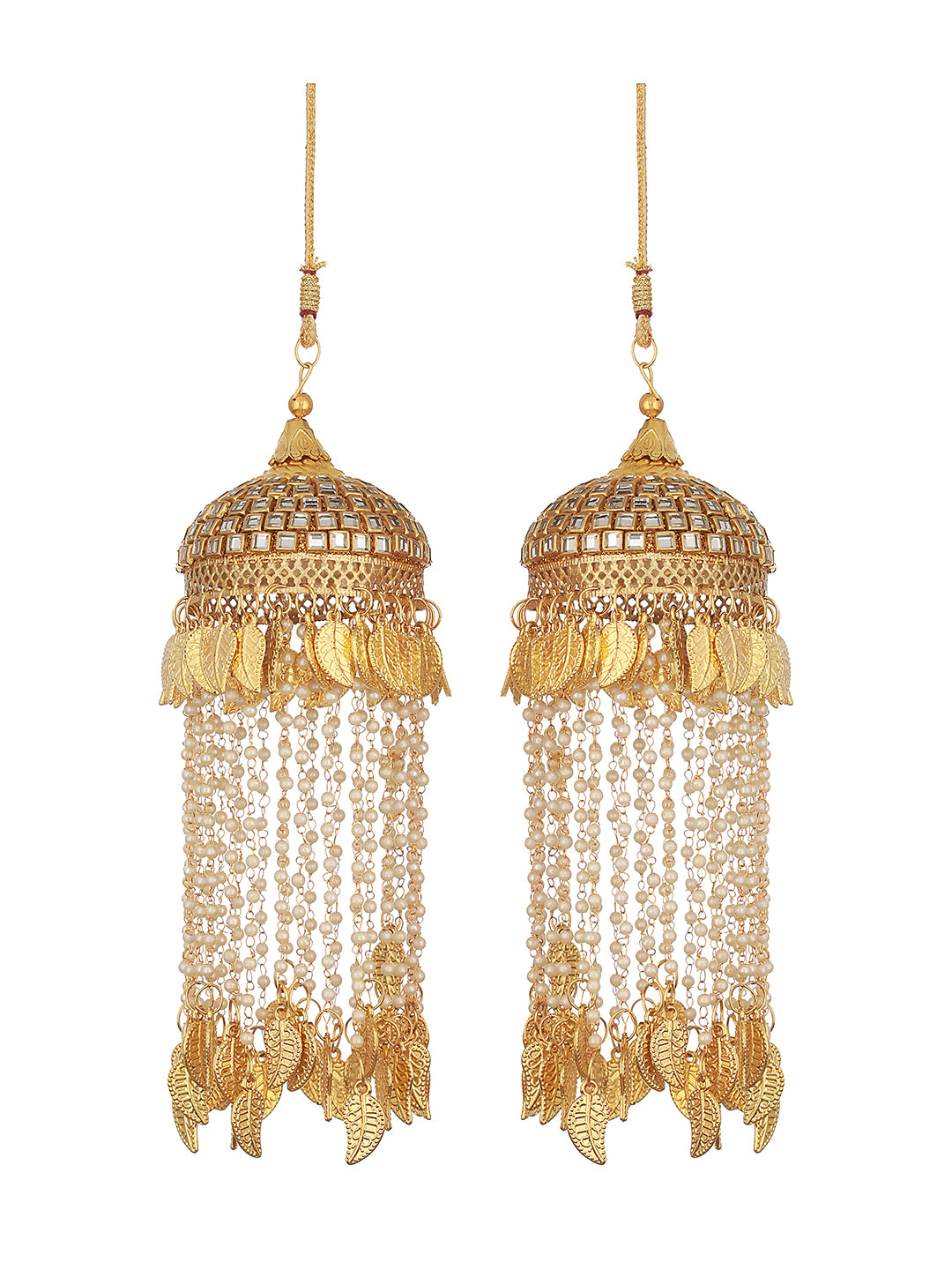 Set Of 2 Gold-Plated Stone Studded & Pearl Beaded Bridal Kaleera Secured with drawstring closure. - Jazzandsizzle