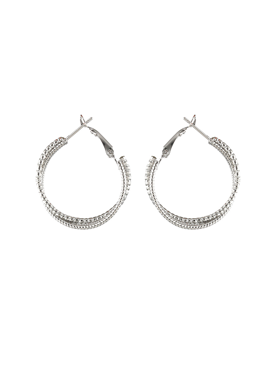 Sliver Plated Textured Circular Hoop Earrings - Jazzandsizzle