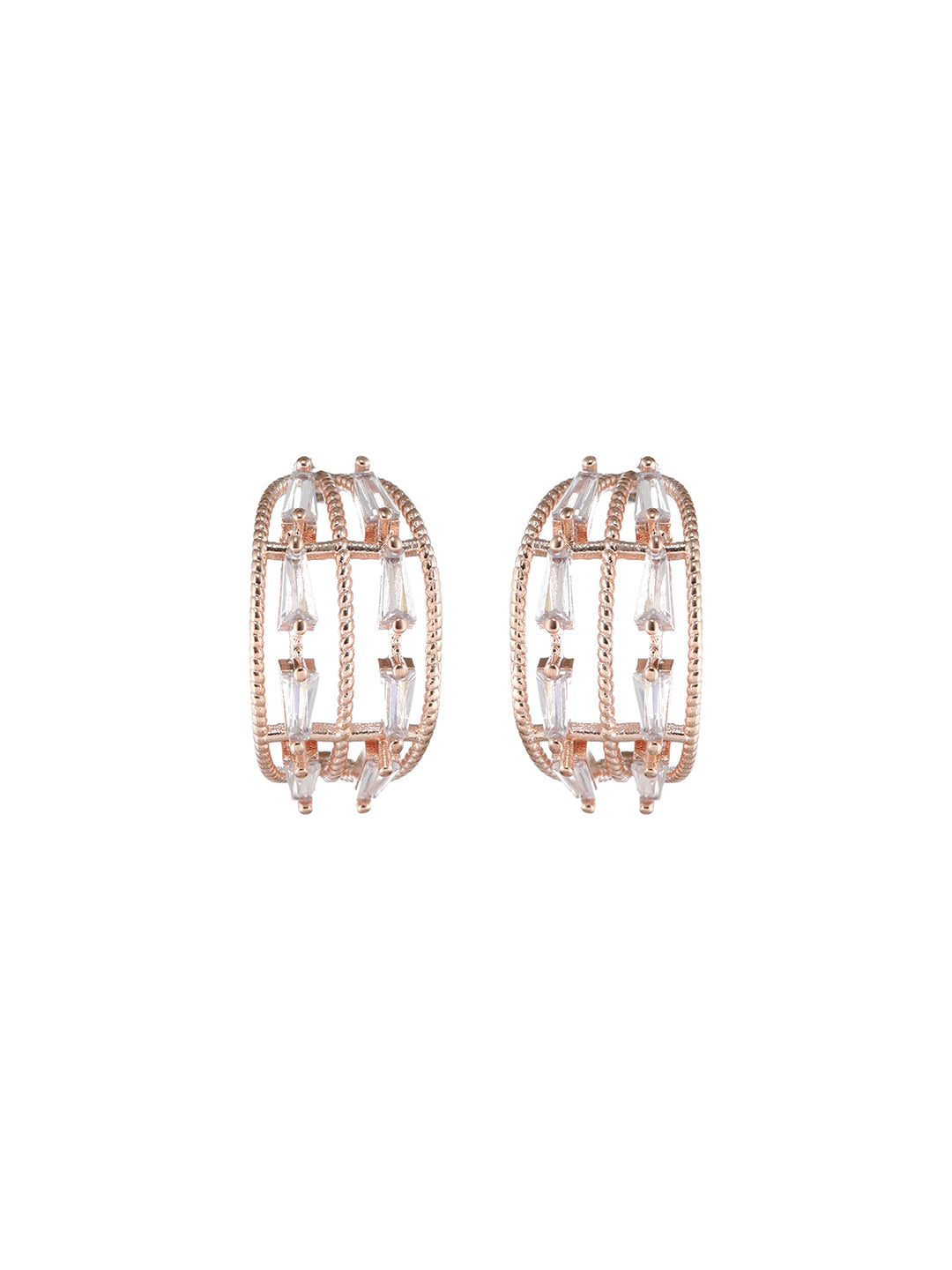 Rose Gold-Plated Cubic Zirconia Studded Half Hoop Earrings - Jazzandsizzle