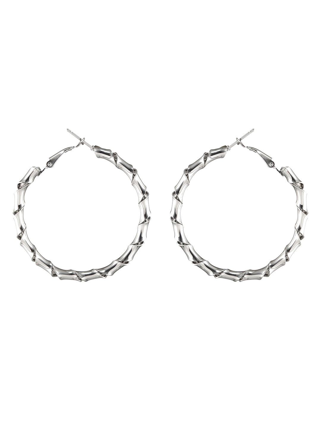 Silver-Plated Textured Circular Hoop Earrings - Jazzandsizzle