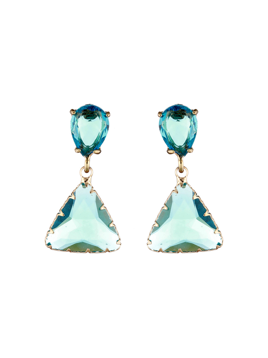 Jazz and Sizzle Gold-Plated Teal colored Transparent Stone Studded Contemporary Tear Drop Earrings - Jazzandsizzle