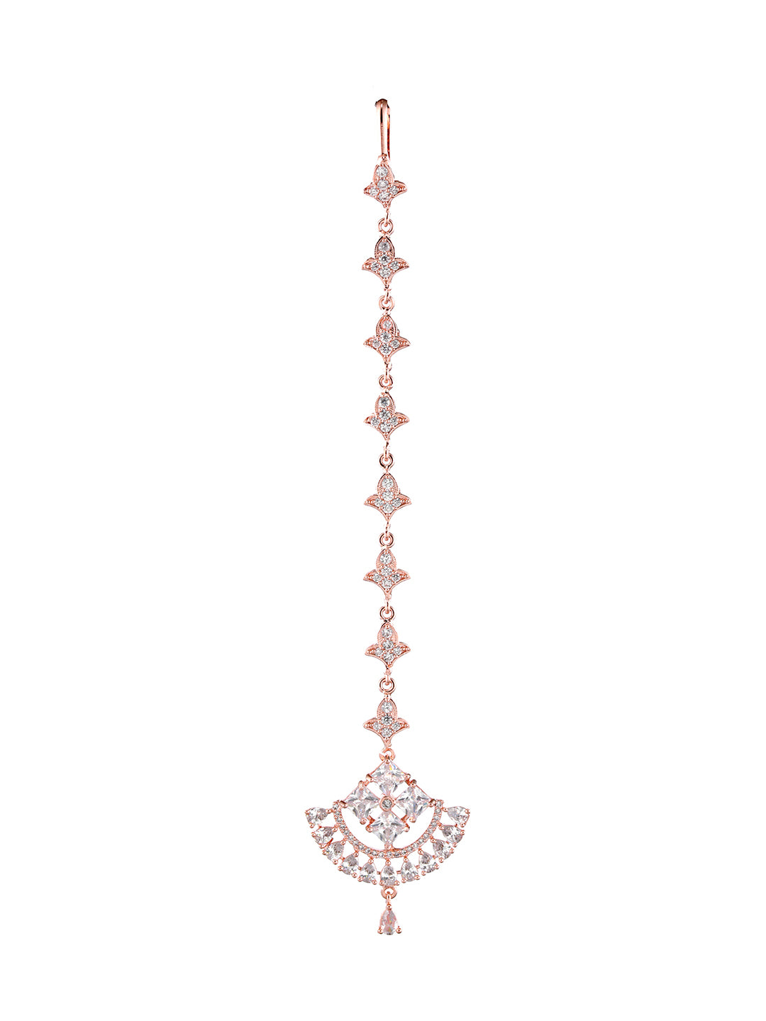 Rose Gold-Plated White D-Studded Handcrafted Maang Tikka - Jazzandsizzle