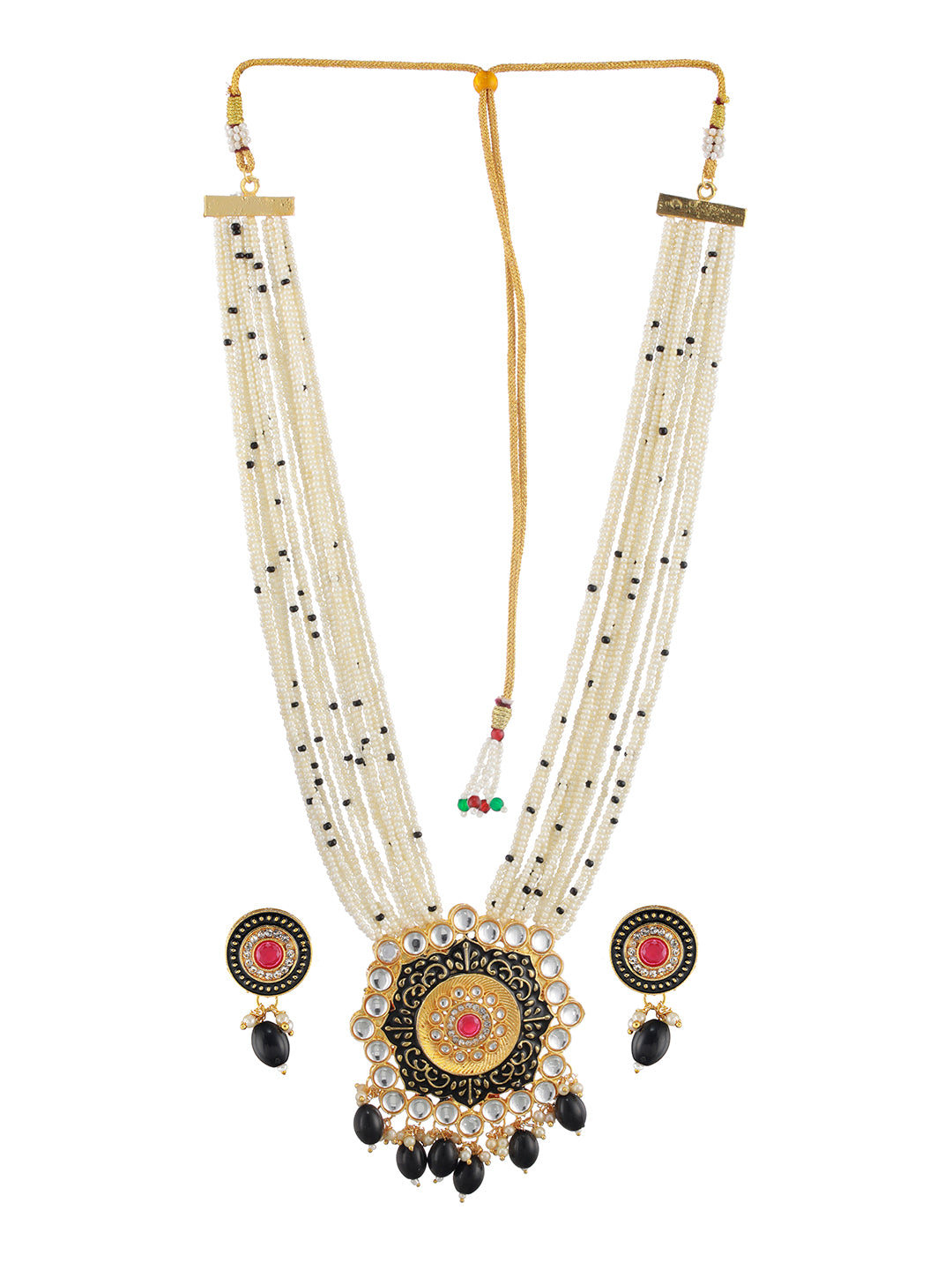 Gold-Plated Stone-Studded & Beaded Meenakari Jewellery Set - Jazzandsizzle