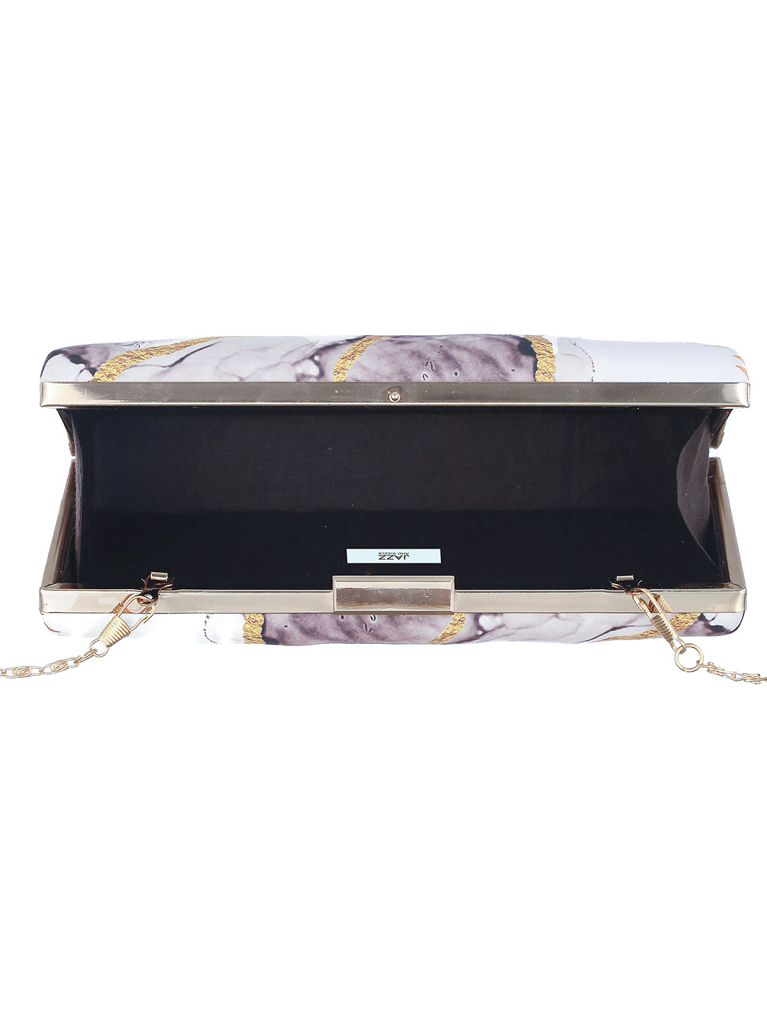 Grey & Yellow Floral Printed Embellished Box Clutch - Jazzandsizzle