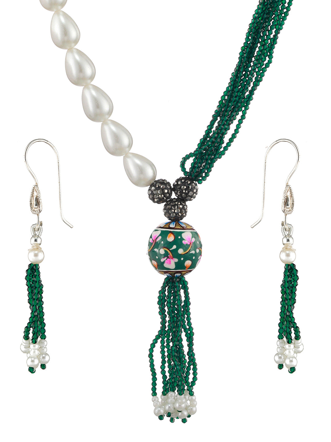 Silver-Plated Beaded Necklace and Earrings - Jazzandsizzle