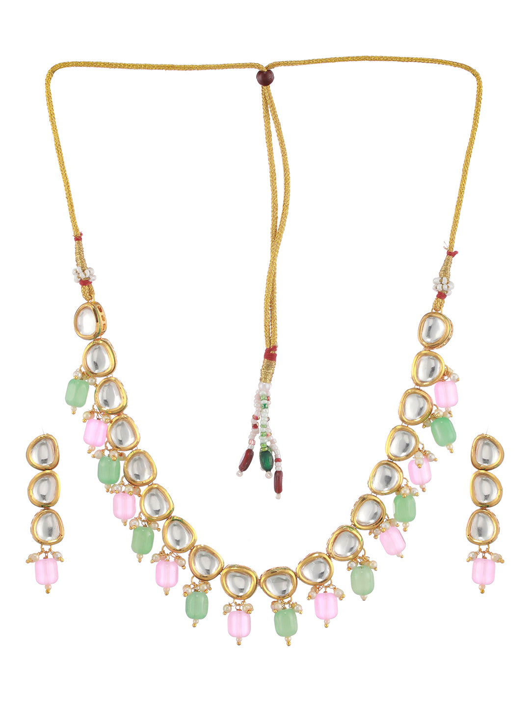 Gold-Plated Kundan-Studded & Beaded Jewellery Set - Jazzandsizzle