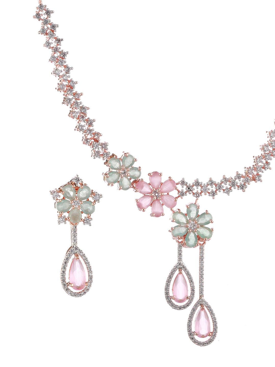 Rose Gold-Plated AD-Studded & Beaded Jewellery Set - Jazzandsizzle