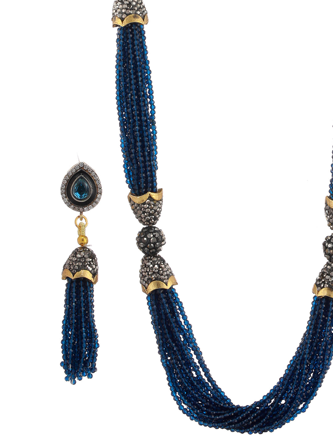 Gold-Plated Stone Studded & Beaded Necklace and Earrings - Jazzandsizzle