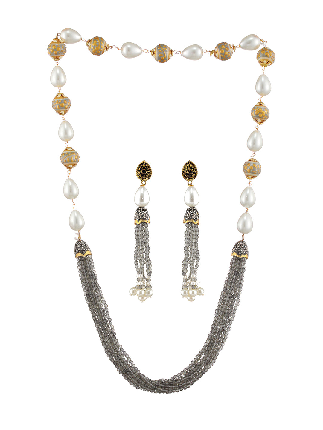 Gold-Plated Beaded Necklace and Earrings Set - Jazzandsizzle