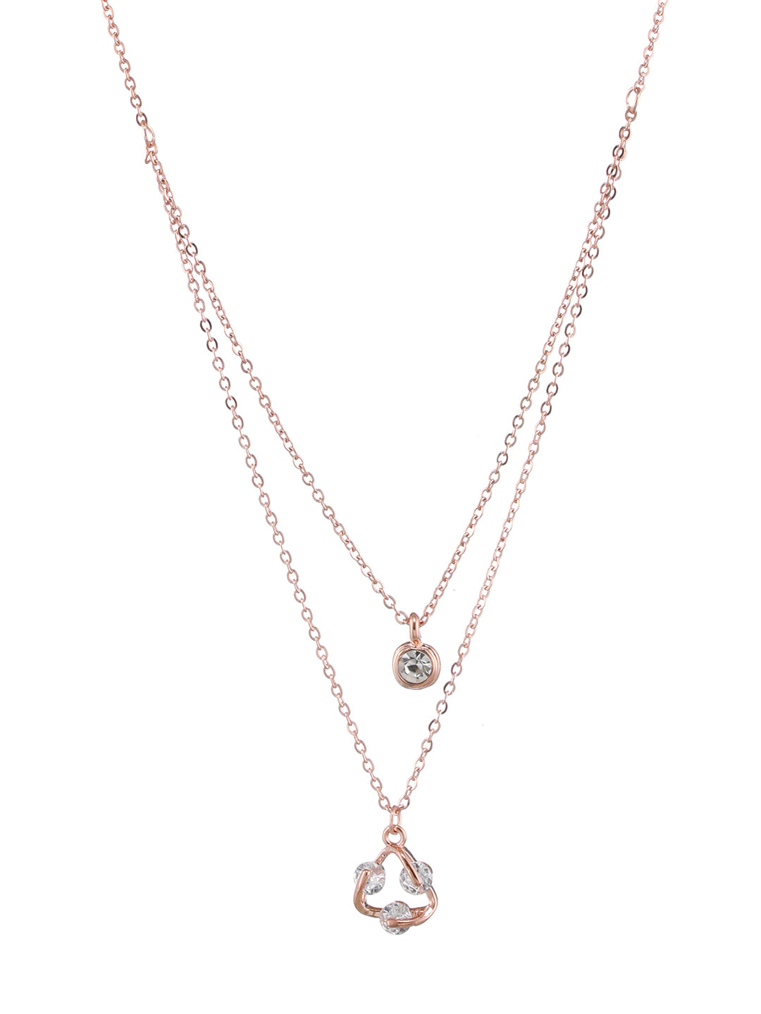 Rose Gold-Plated Cubic Zirconia Studded Layered Chain