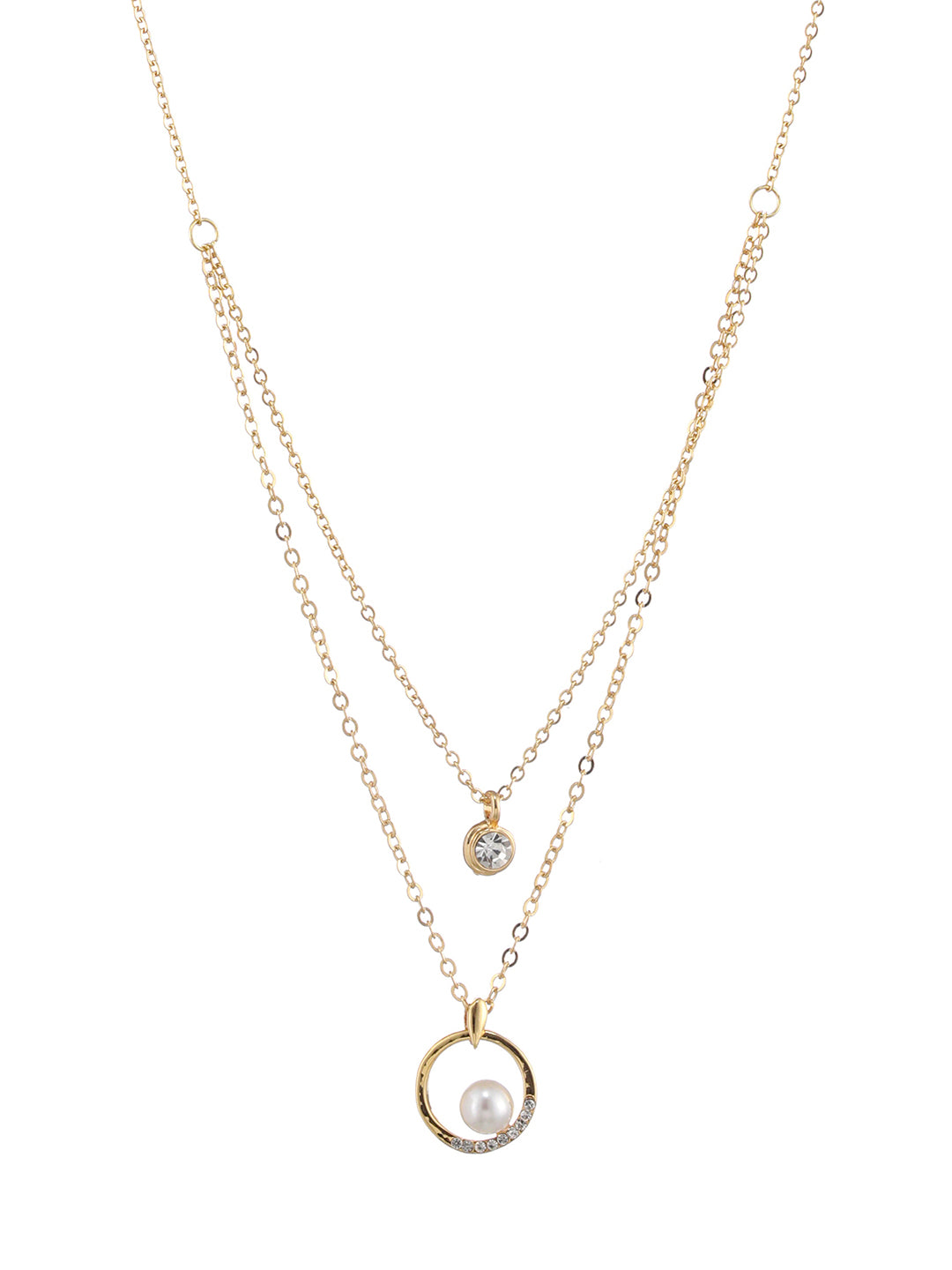Gold-Plated Cubic Zirconia & Pearl Studed Layered Chain