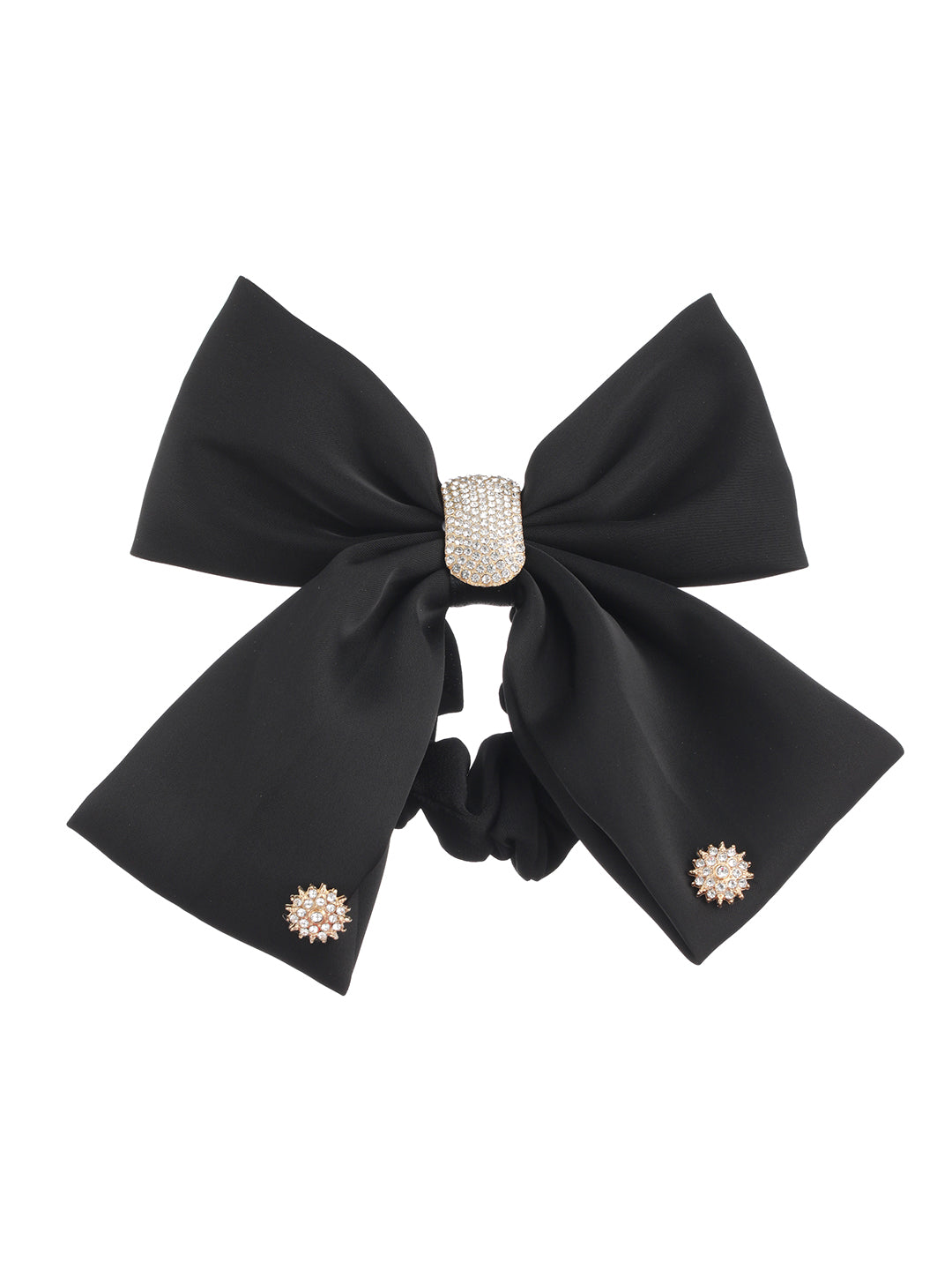 Women Black CZ Studded Embellished Ponytail Holder - Jazzandsizzle