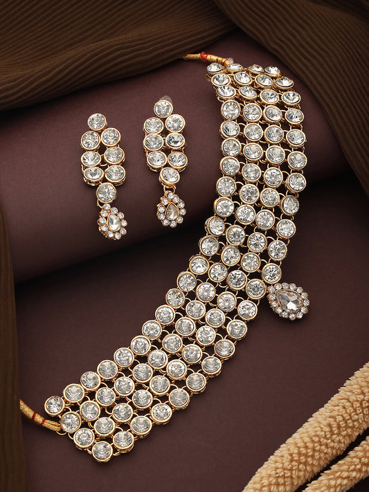 Gold-Plated Stone Studded Jewellery Set - Jazzandsizzle