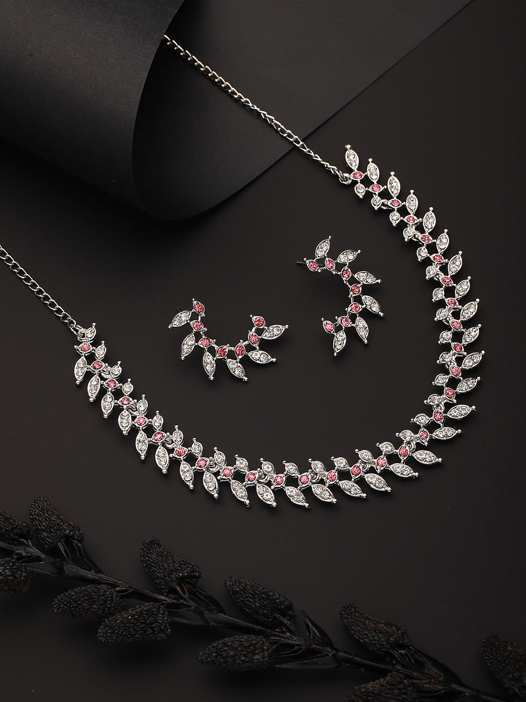 Rhodium-Plated American Diamond Studded Jewellery Set - Jazzandsizzle