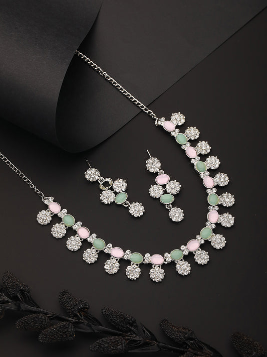 Rhodium-Plated American Diamond Studded Jewellery Set - Jazzandsizzle