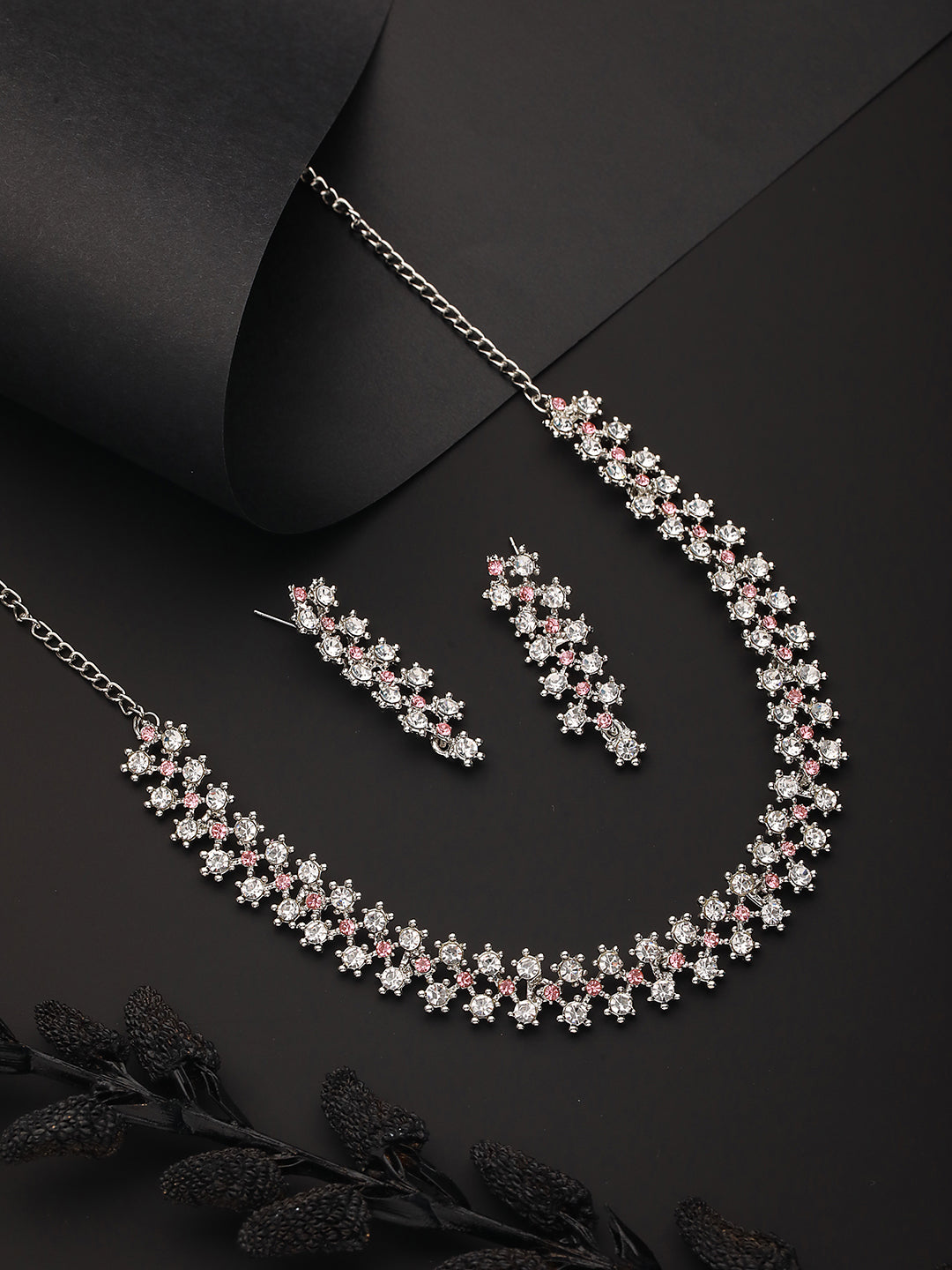 Rhodium-Plated American Diamond Studded Jewellery Set - Jazzandsizzle