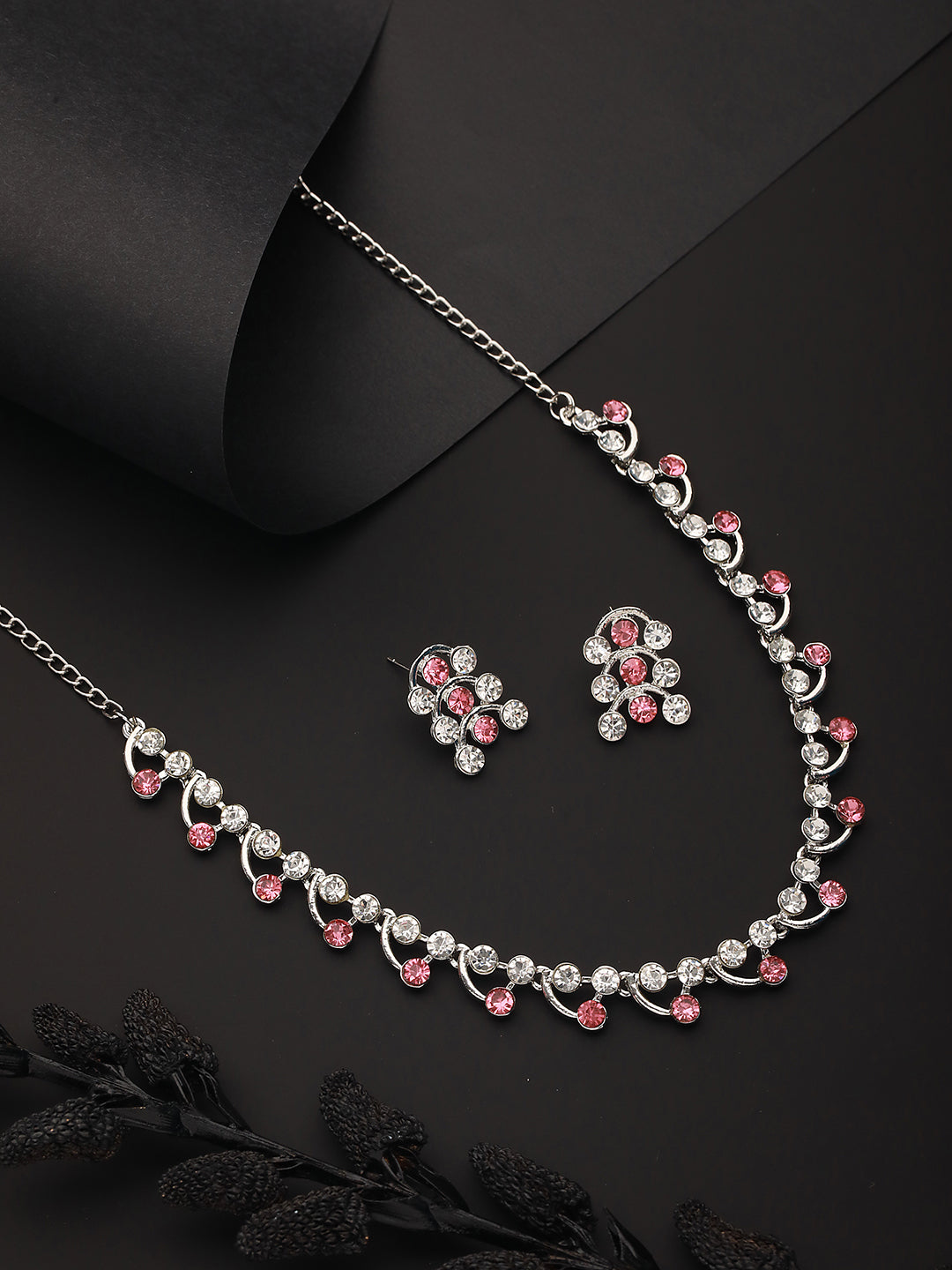 Rhodium-Plated American Diamond Studded Jewellery Set - Jazzandsizzle