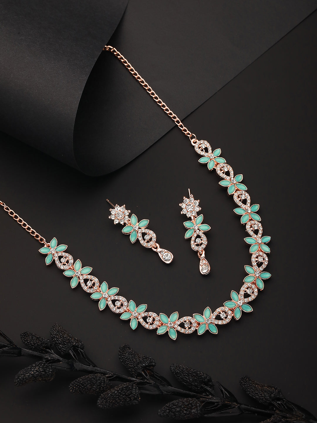 Rose Gold-Plated AD-Studded Jewellery Set - Jazzandsizzle