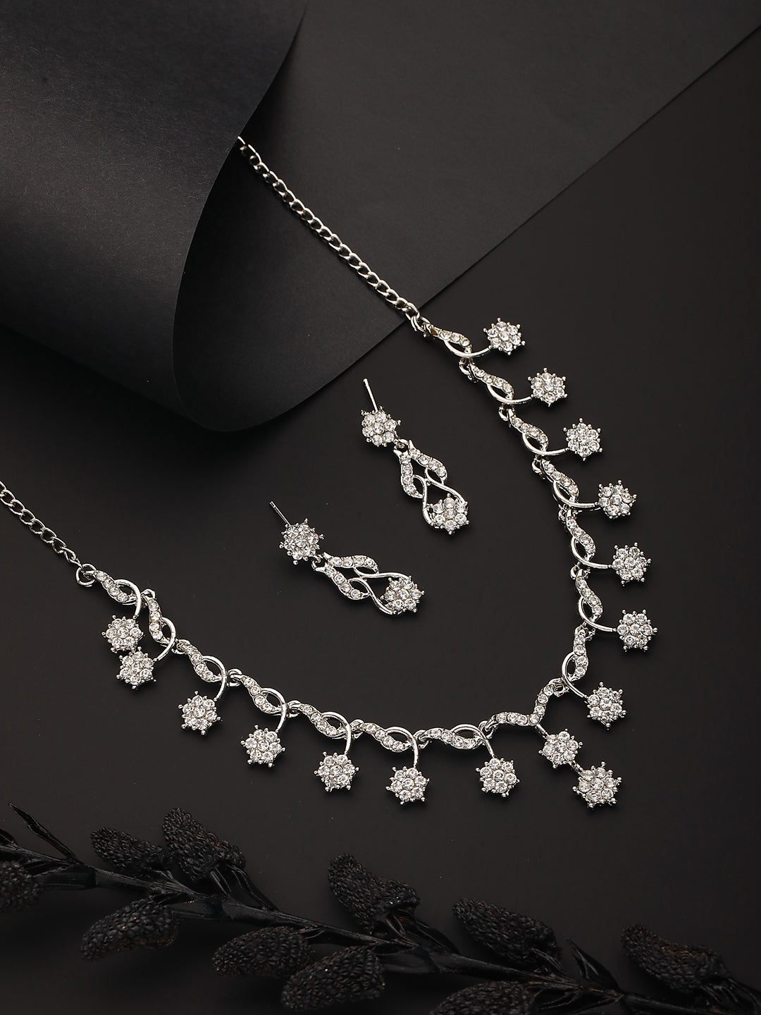 Rhodium-Plated AD-Studded Jewellery Set - Jazzandsizzle