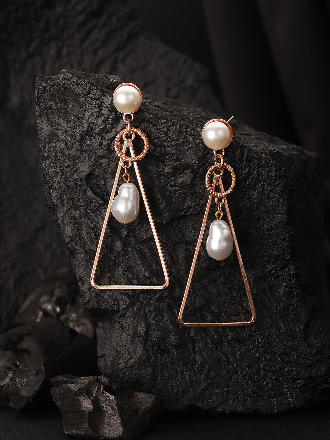 Gold Plated Geometric Pearl Drop Earring - Jazzandsizzle