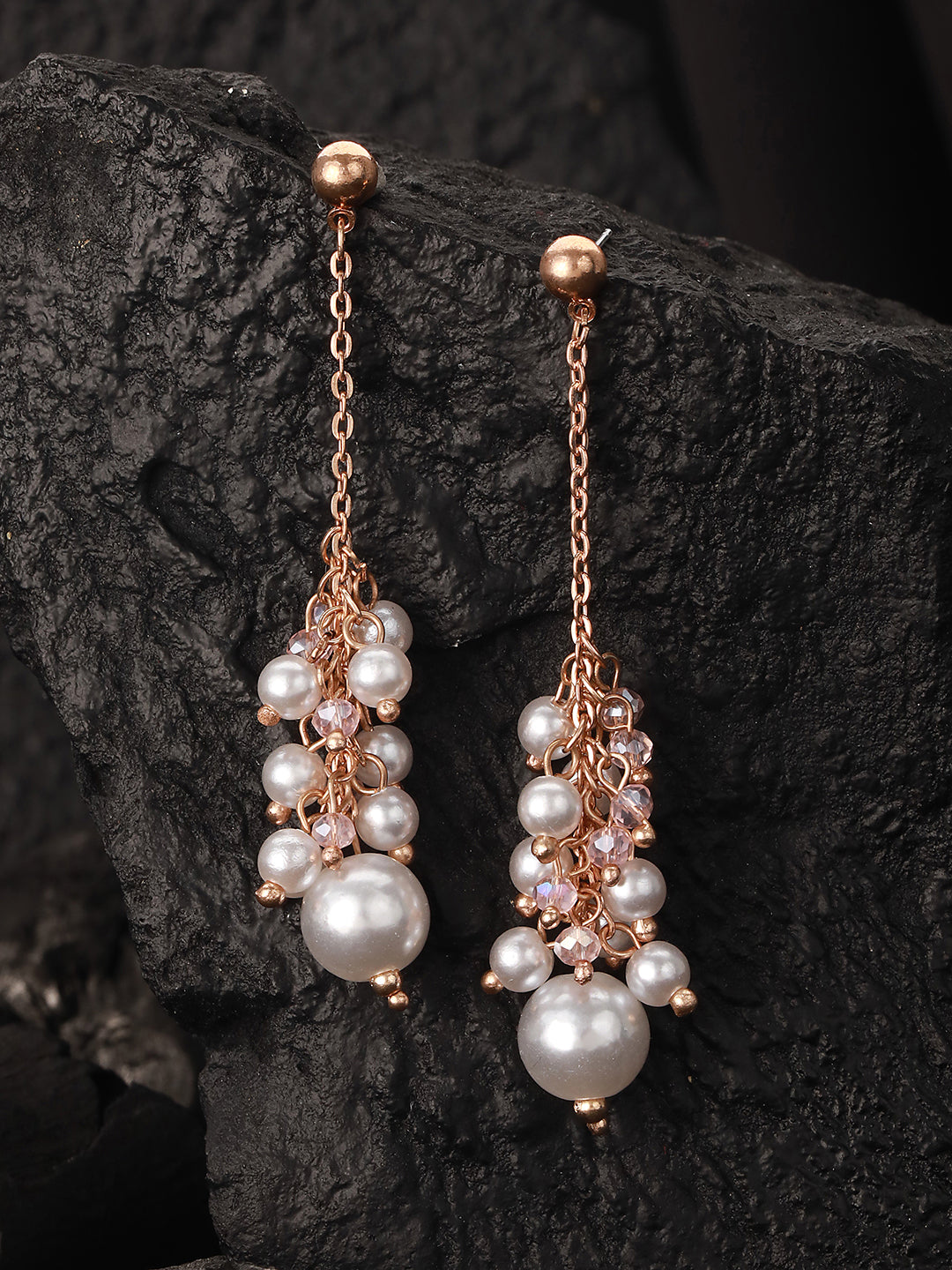 Gold-Plated String of Pearl Drop Earrings