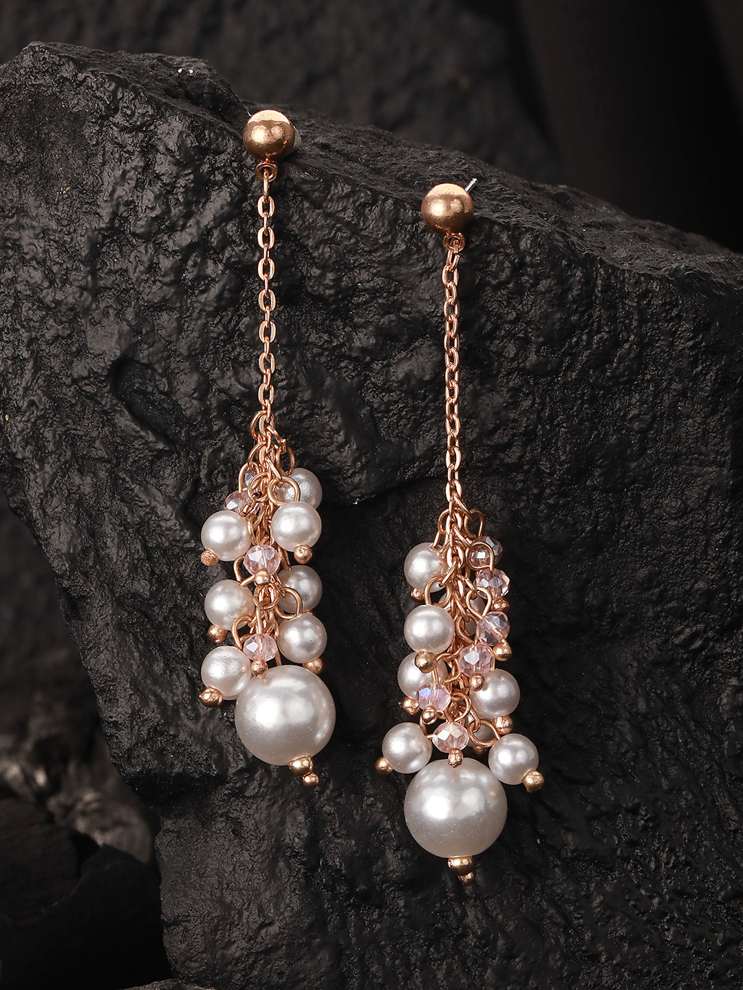 Gold-Plated String of Pearl Drop Earrings - Jazzandsizzle