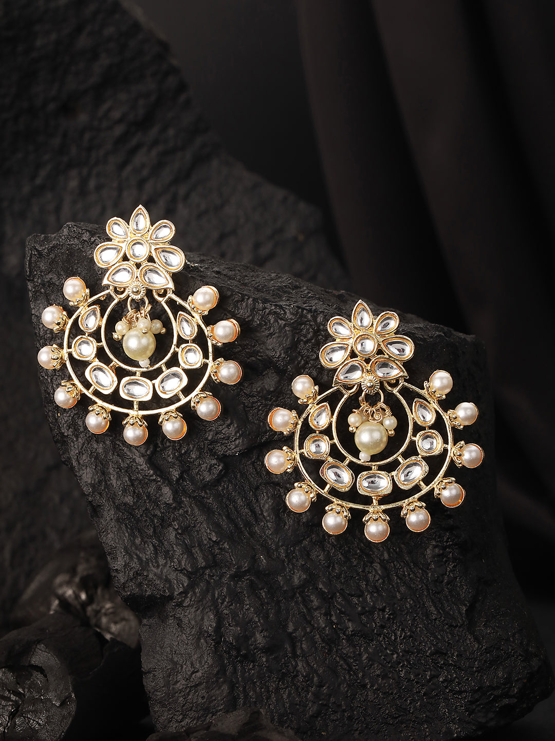 Gold-Plated & White Crescent Shaped Chandbalis - Jazzandsizzle