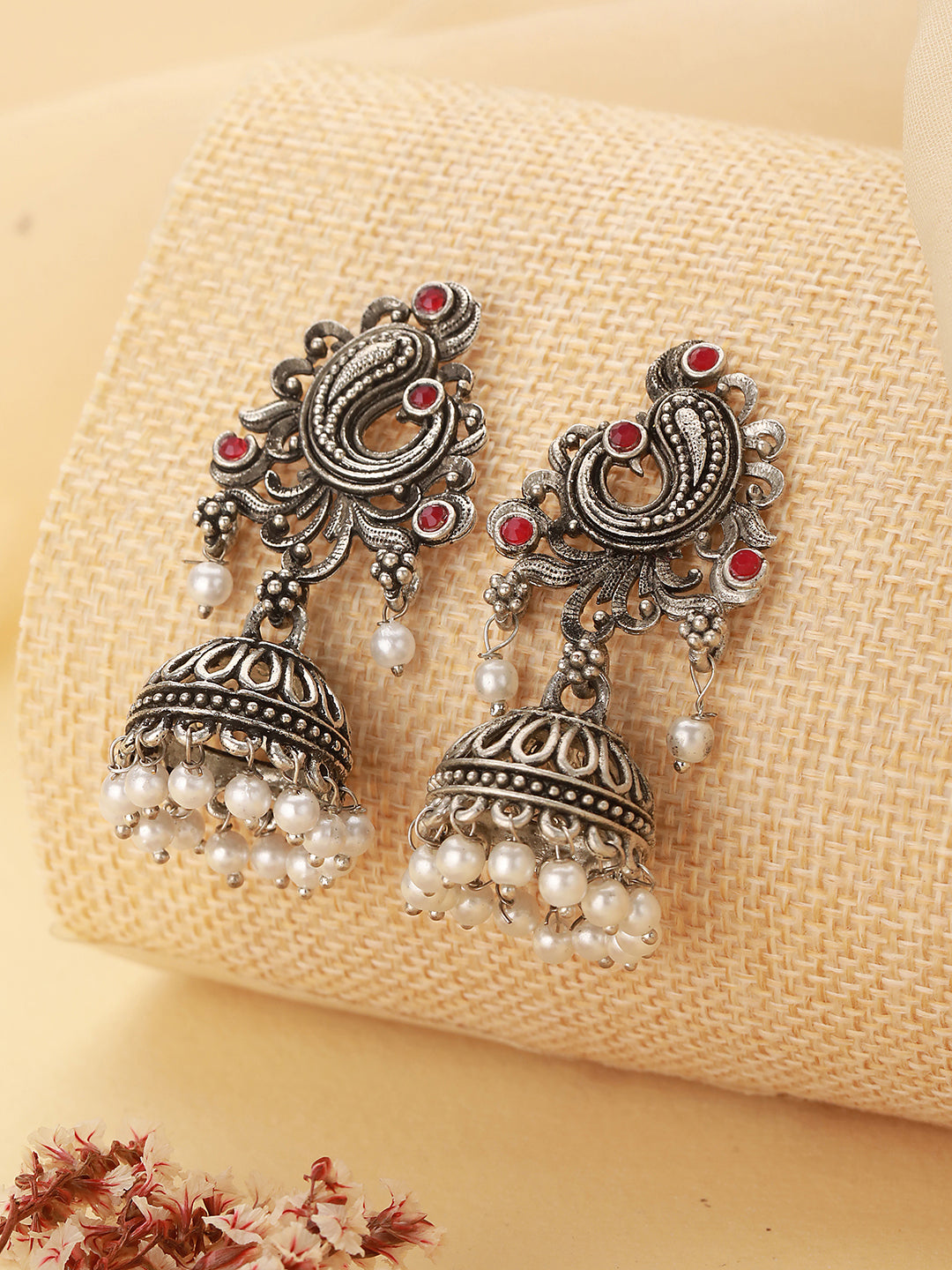 Silver-Plated Peacock Shaped Classic Jhumkas Earrings - Jazzandsizzle